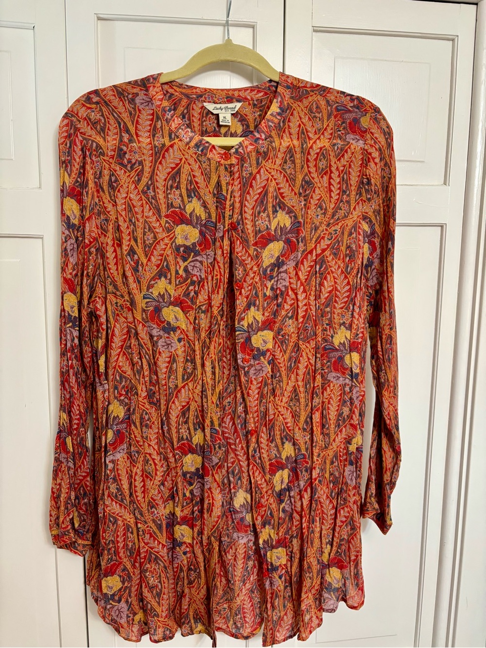 Lucky Brand XL Paisley Floral Boho Button Front Tunic Blouse